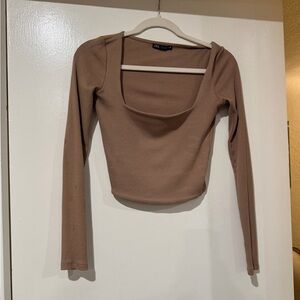 Zara Tan Long Sleeve Crop Top. Size small